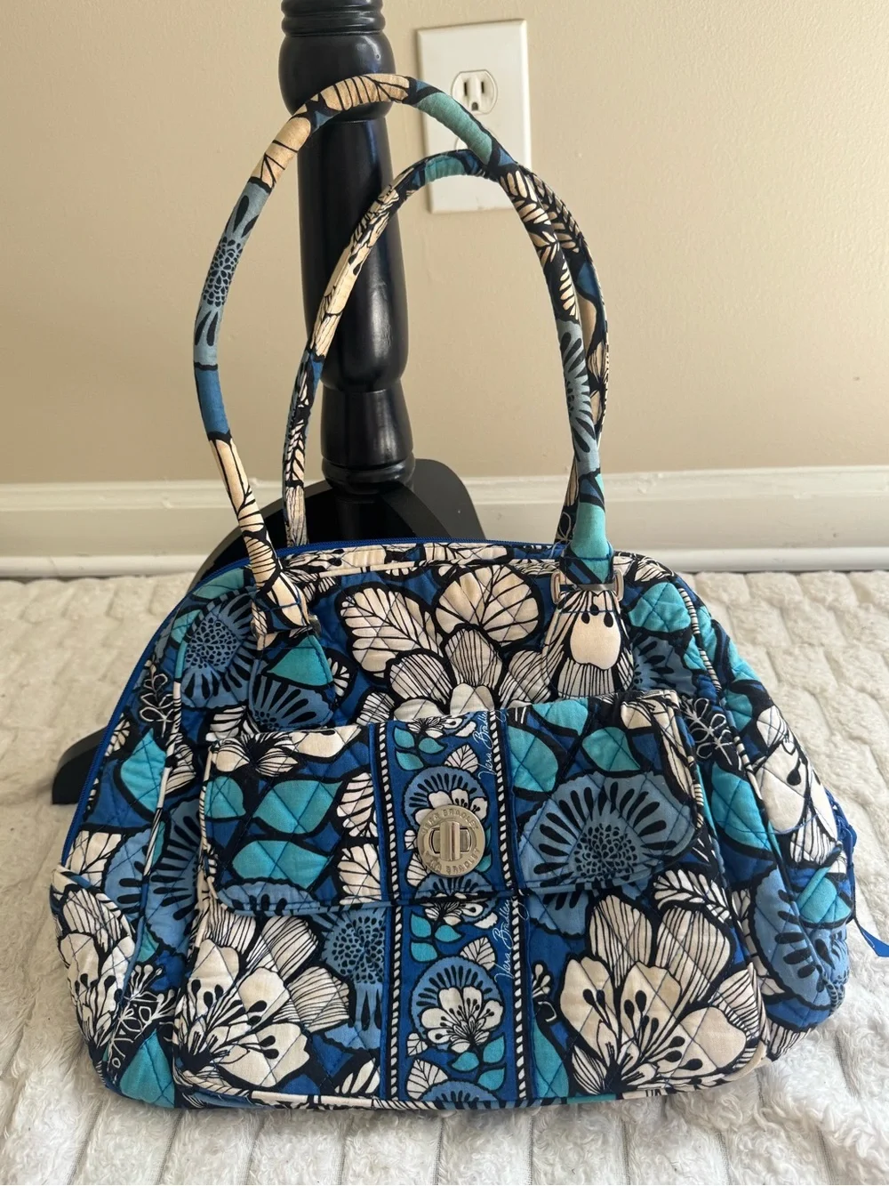 Vera Bradley Glenna Satchel Blue Bayou Quilted Cotton Handbag Retired Pattern